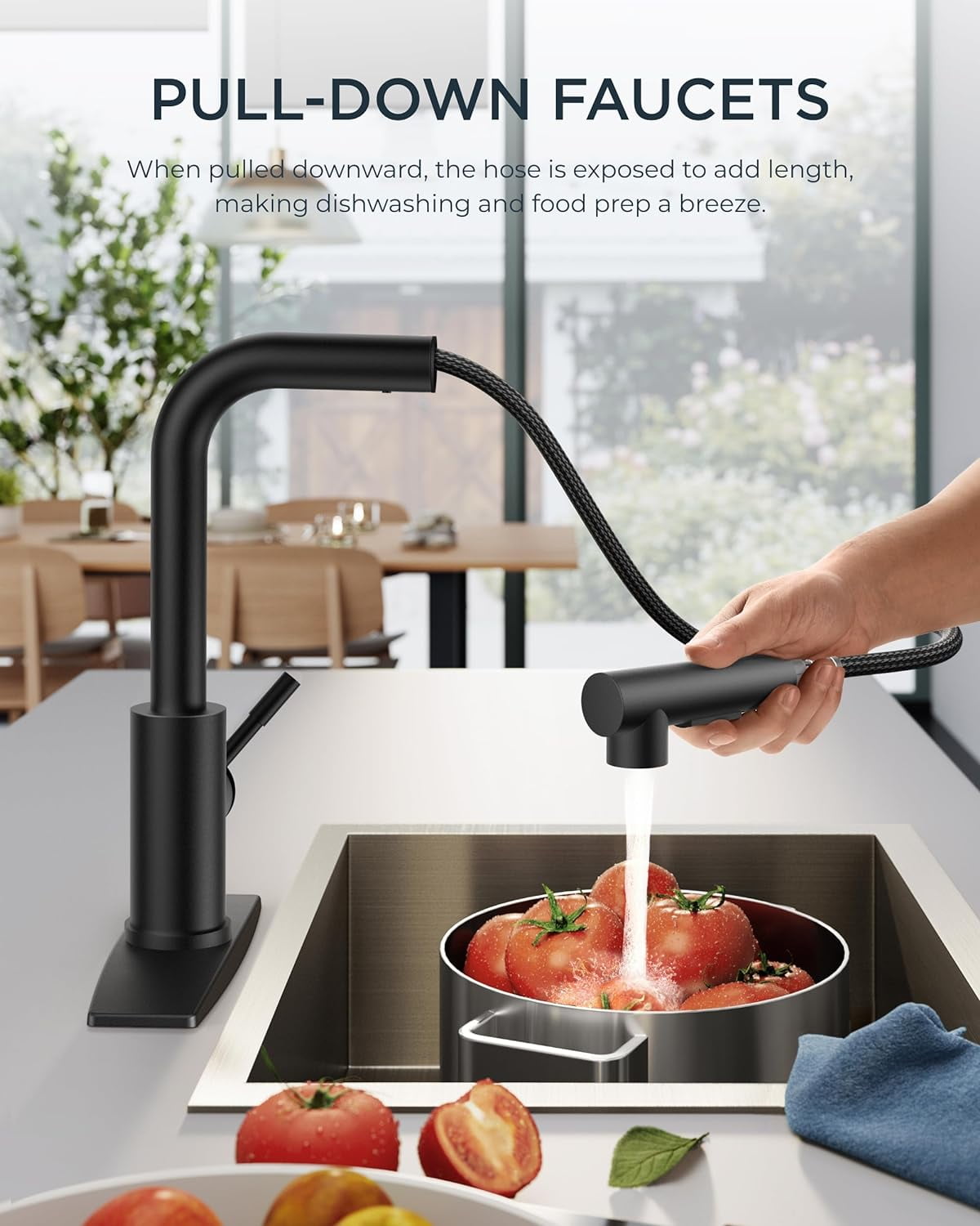 Kitchen Faucet Black, Kitchen Sink Faucets with Pull Down Sprayer, Commercial Pull Out Kitchen Faucet for Sink 1 or 3 Hole, Single Handle Stainless Steel Sink Faucet for Bar RV LaundryOutdoor