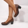 thumbnail image 3 of Pennysue Women's Chunky Heel Pumps Slip On Brown PU Closed Toe Shoes 7M, 3 of 6