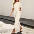 thumbnail image 6 of Women's Short Sleeve Casual Jumpsuit with Elastic Waist Pockets Summer Lightweight Solid Color Crew Neck Straight Leg One Piece Romper, 6 of 7