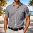 thumbnail image 2 of REZUOFI Mens Linen Short Sleeve Lapel T Shirt Solid Pocket Breathable Casual Loose for Summer Sports Daily, 2 of 8