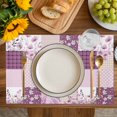 thumbnail image 4 of Boho Purple Flowers Placemats Set of 6, Spring Floral Botanical Patchwork Vintage Placemats for Dining Table, Place Mats for Kitchen Tabletop, Waterproof Wipeable Dining Table Mats Set, 4 of 9