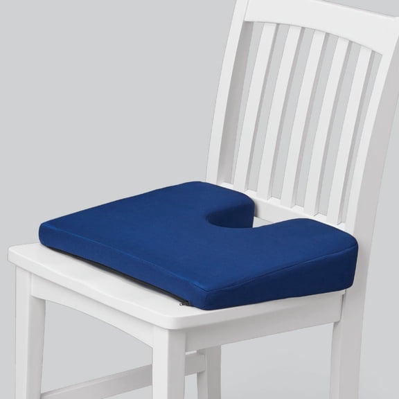 Medline Coccyx Cushion, Tilted to Restore Spine Curve, Open Tailbone Area to Relieve Pressure, Mashine Washable Cover, Blue, 18" x 14" x 3.3"