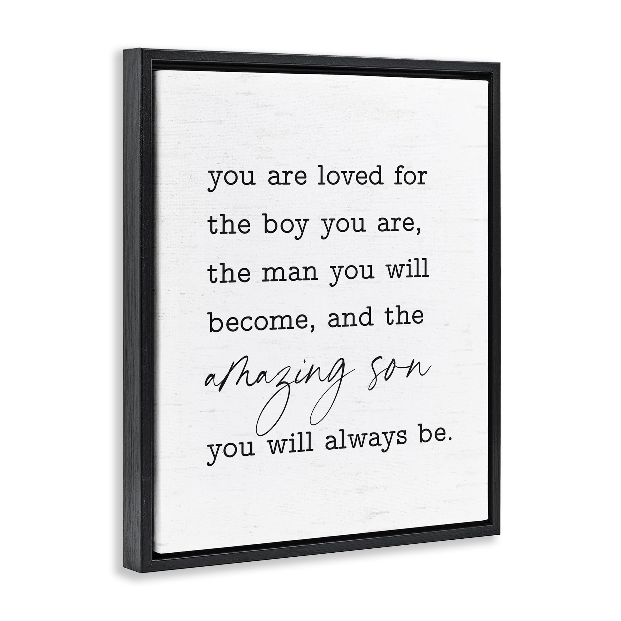 Stupell Industries Amazing Son Sentiment Text & Numbers Painting Black Floater Framed Canvas Art Print Wall Art, 17 x 21