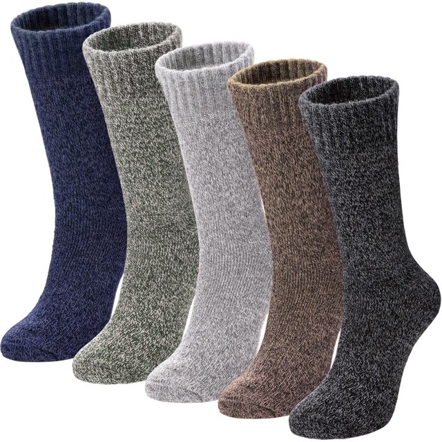 Calcetines de lana para hombre, paquete de 5, calcetines térmicos para invierno, suaves y acogedores, calcetines de tripulación para senderismo, calcetines gruesos para botas para clima frío