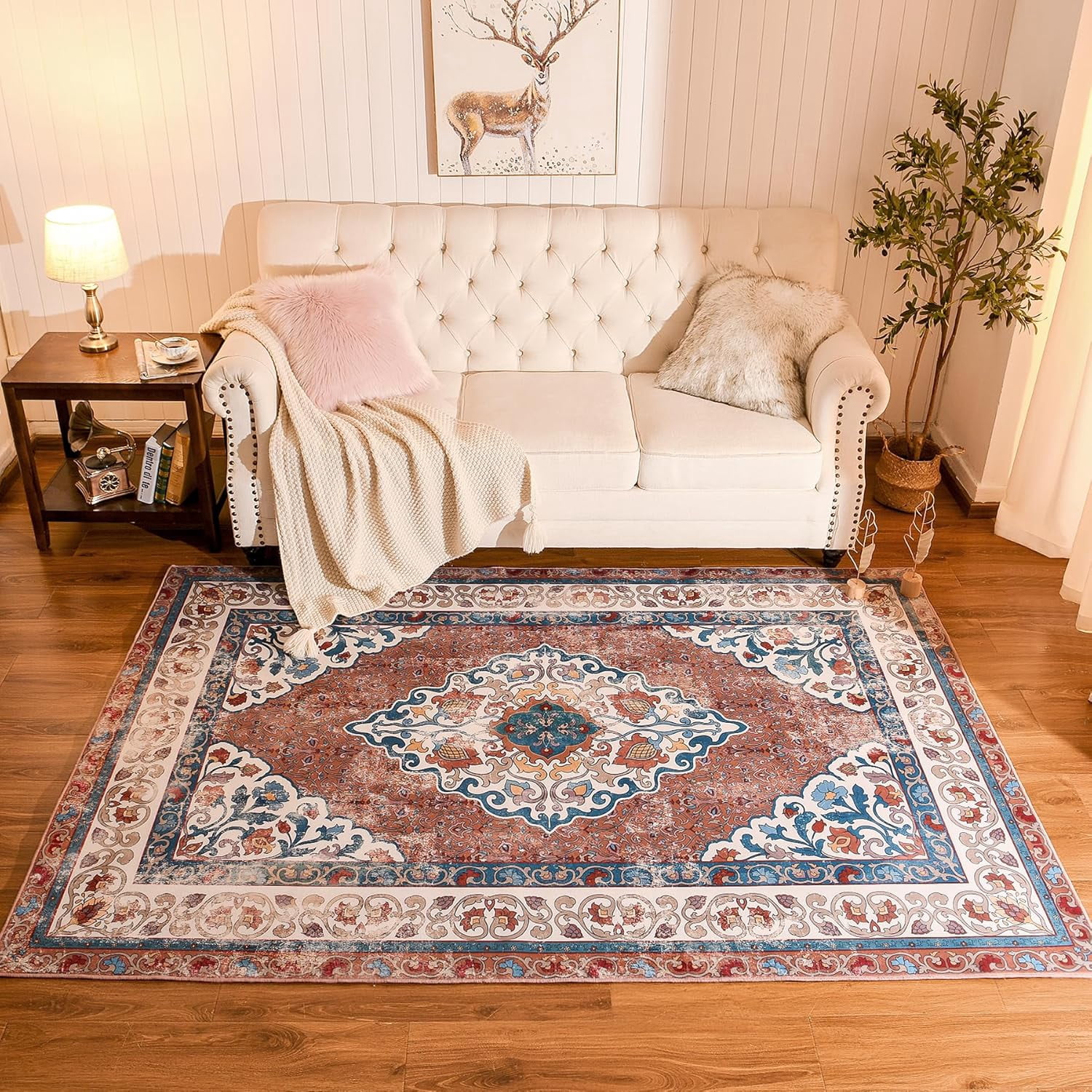 YJ.GWL Area Rugs Vintage Rug for Living Room Bedroom Indoor Mat Carpet Home Decor,4'x6',Red