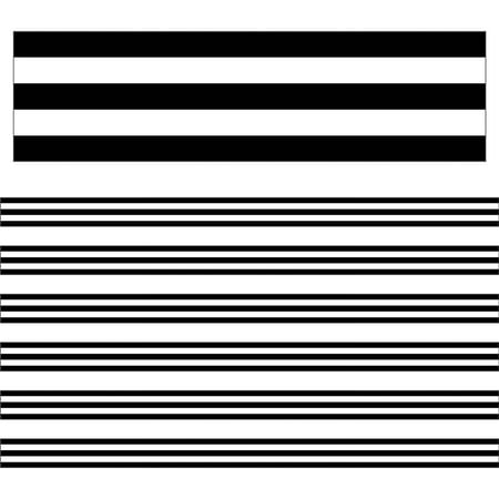 UPC: 0194629076383 | Carson-Dellosa Schoolgirl Style 36  x 3  Straight Border Industrial Chic Black & White Stripes 36