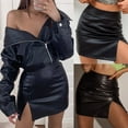 thumbnail image 2 of gakvbuo Short Leather Mini Skirts For Women Womens Sexy Solid Zipper High Waist Split Leather Irregular Mini Short Skirt, 2 of 9
