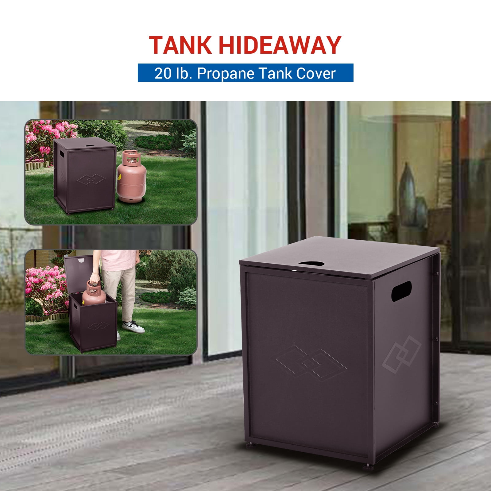 16'' Propane Tank Cover Hideaway Side Table 20 lbs Propane Gas Holder for Gas Fire Pit, Grill, Griddle & Stoves, Bronze