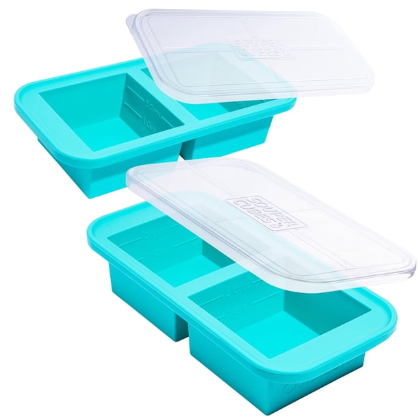 Bandeja para congelador Souper Cubes de silicona de 500 ml, paquete de 2 con tapas, color aguamarina
