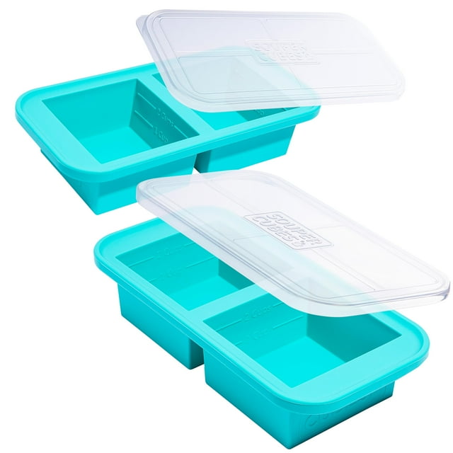Bandeja para congelador Souper Cubes de silicona de 500 ml, paquete de 2 con tapas, color aguamarina