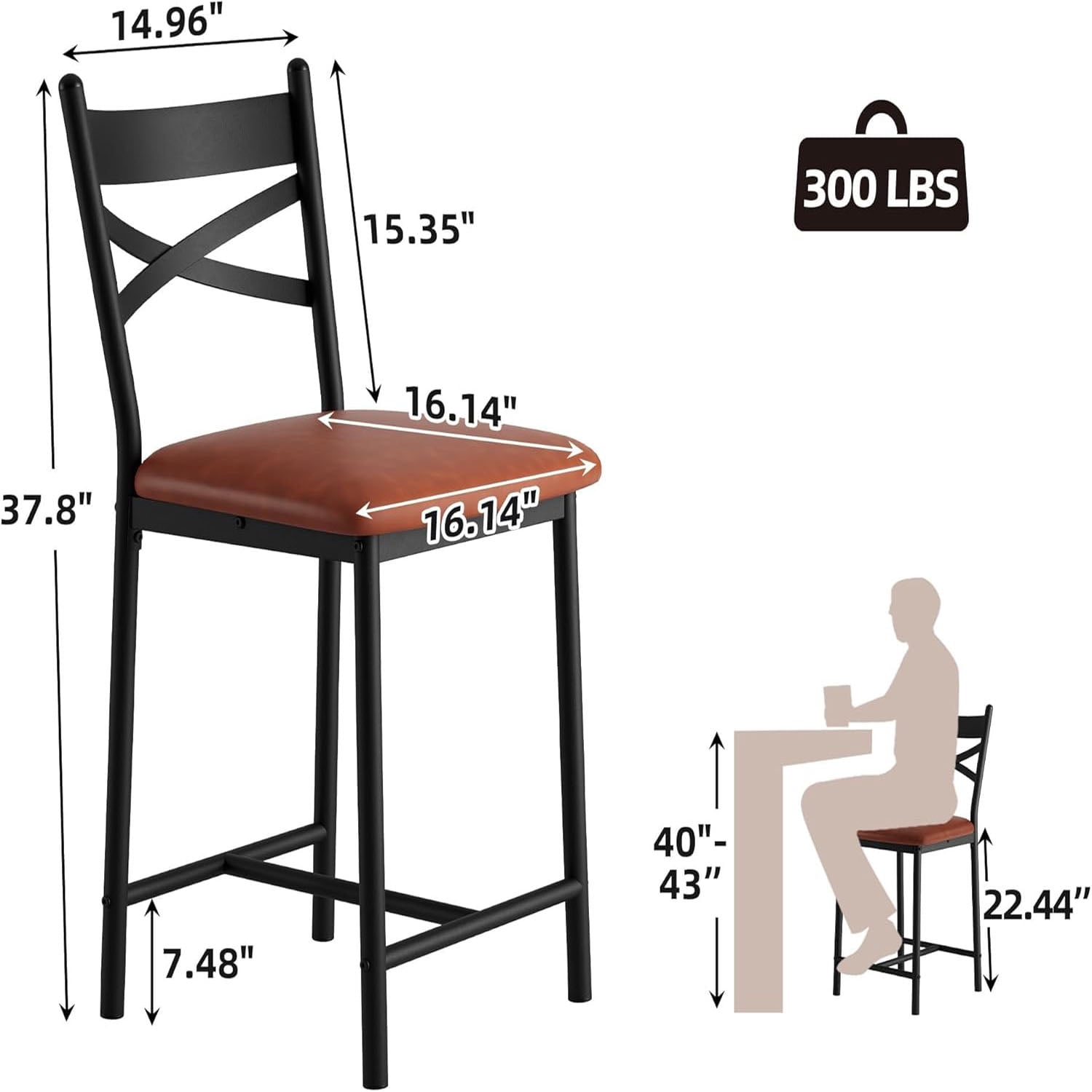 Studyset Bar Stools Set of 4, Black Bar Stools Set of 4 with X-Shaped Backrest and Metal Footrest, Metal Bar Stools Set of 4, Barstools Set of 4 for Dining Room, Coffee Shop