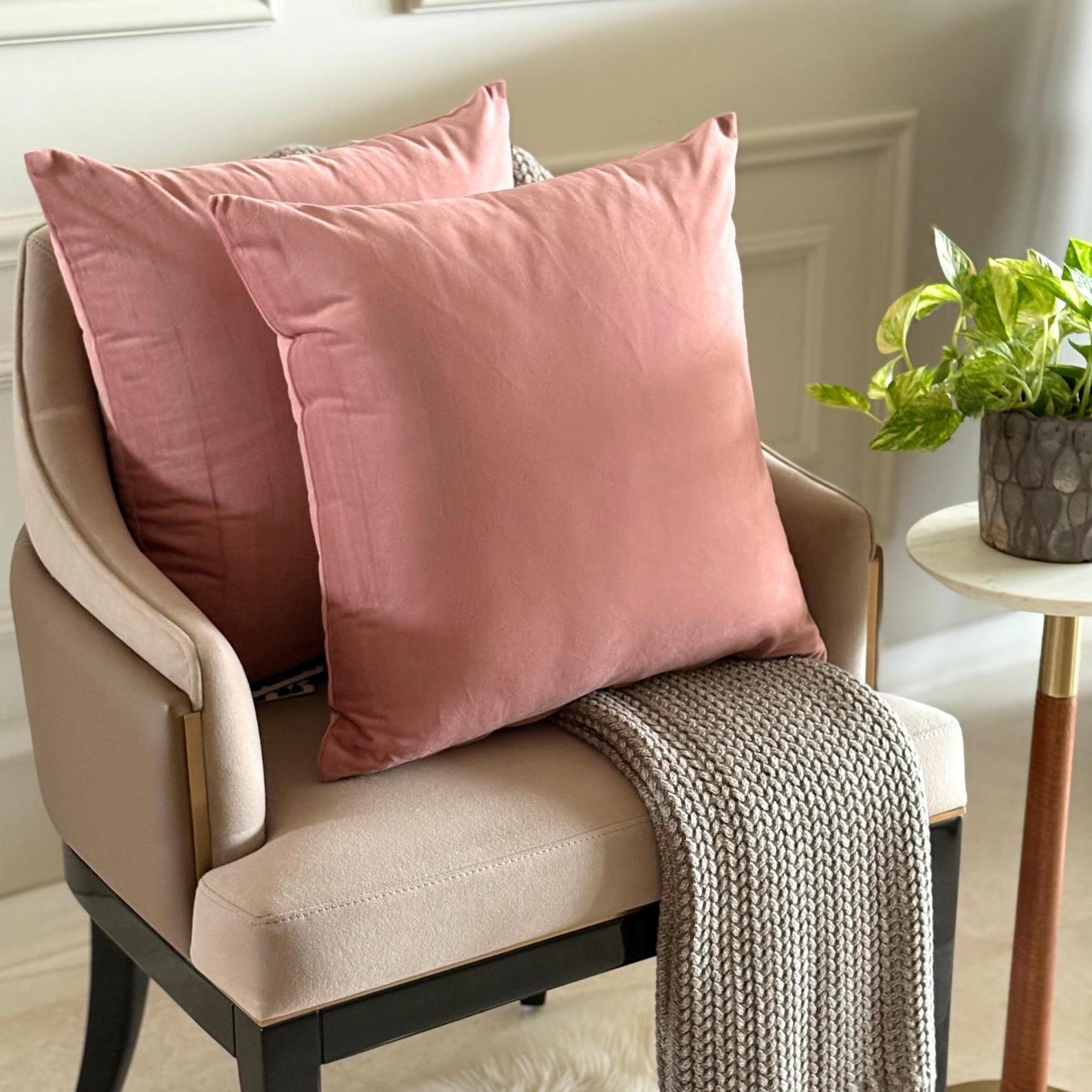 Blush Pink Decorative Throw Pillow Covers 20"x20" | Pack of 2 Modern Plain Velvet Cushion Cover | Solid Color Pillowcases for Couch, Sofa Bedroom & Living Room, Modern Home Décor - Blush Pink Velvet