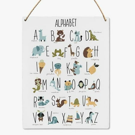 Novelty Baby Room Decor - Baby Animal Nursery Art Decor - Animal Alphabet Wood Hanging Sign - Baby Girl Boy Nursery Wall Decor Wooden Slogan Hanging Sign 8x12 Inch