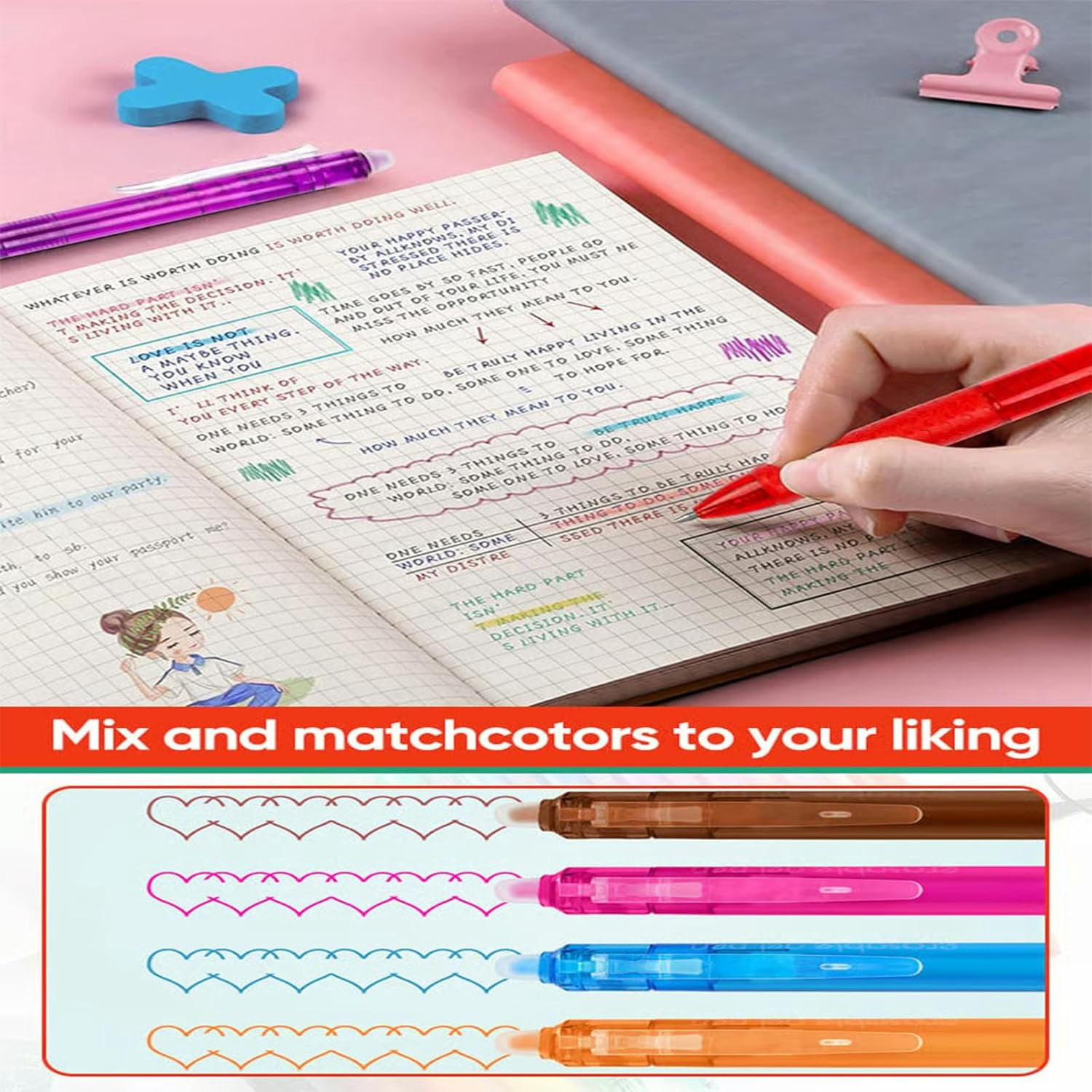12 PCS Multi-color Erasable Gel Pens, Erasable Colored Pens, 0.7mm Retractable Friction Erasable Pen, Smooth-Flowing Retractable Erasable Design, Fine Point 0.7mm for Note, Planner, Drawing