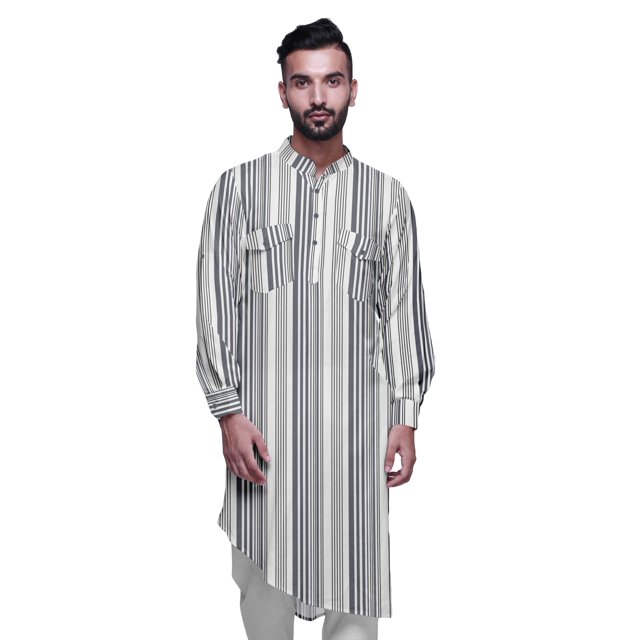 Atasi Kurta Traditionnel en Rayonne Imprimée à Col Mandarin pour Hommes Chemise Décontractée