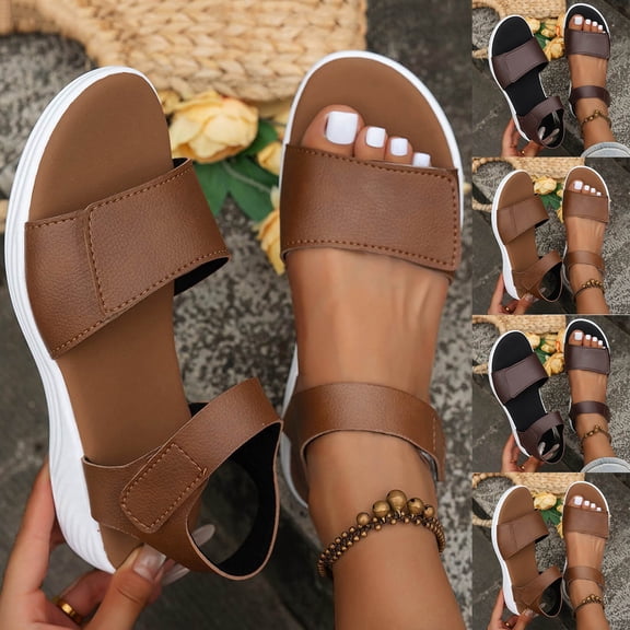 Miluxas Leather Platform Sandals Women Footwear - Beach Summer Wedges Thick Soled Non Slip & Lightweight Wedge Sandals for Women Coffee 9.5(43)