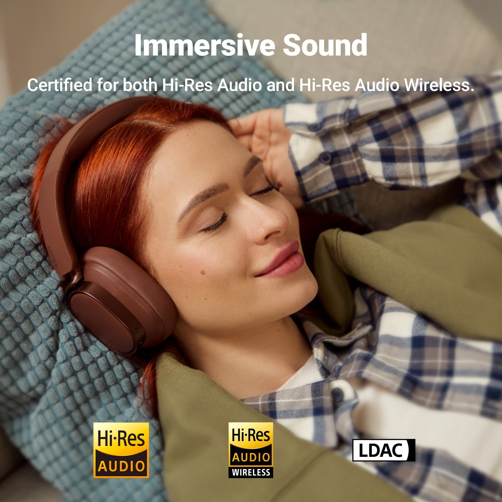 Edifier Bluetooth Active Noise Cancelling Headphones, 92H Playtime Hi-Res Audio Certified, Fast Charging - Brown