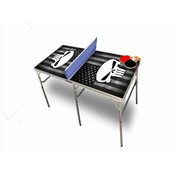 American Flag Skull Black and White Portable Table Tennis Ping Pong Folding Table w/Accessories