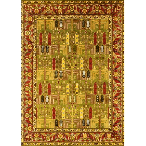 Ahgly Company Indoor Rectangle Oriental Yellow Industrial Area Rugs, 5' x 8'