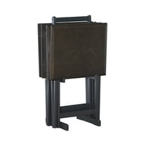 Linon Marlowe 5-Piece Indoor Folding Side Table, Snack, or TV Tray Set with Stand, 26" Tall, Gray