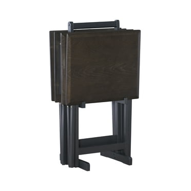 Linon Marlowe 5-Piece Indoor Folding Side Table, Snack, or TV Tray Set with Stand, 26" Tall, Gray