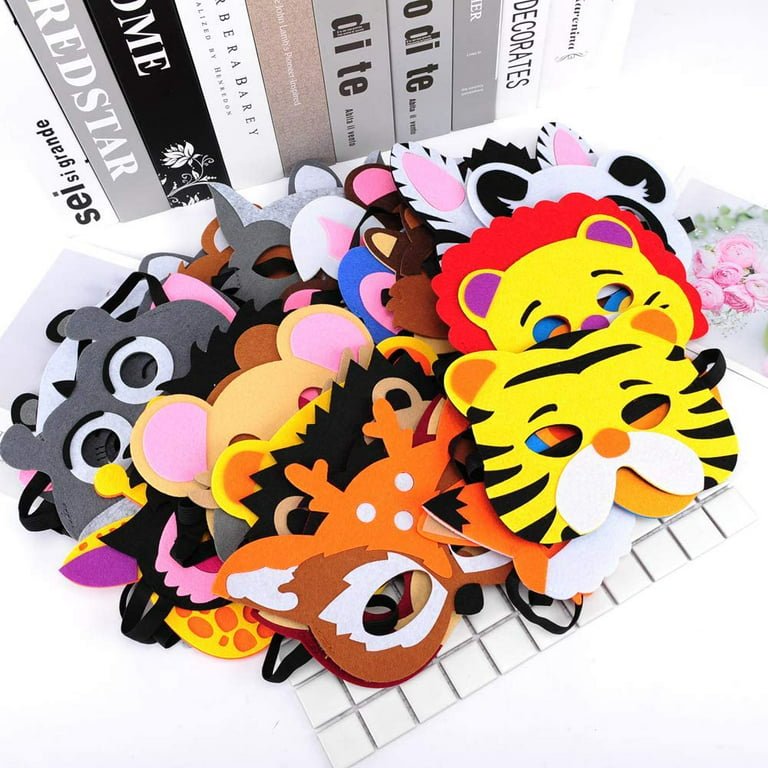 12 Pack Felt Animal Masks for Kids, Jungle Safari Party Favors for Birthday  (7x7.2 in) 