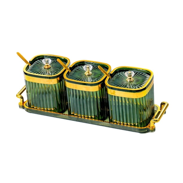 Tarro para condimentos, caja para condimentos, recipiente para sal y azúcar con bandeja, resistente para condimentos. verde