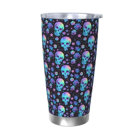 

Goofa Skull Flower Blue for 20 oz Skinny Tumbler Stainless Steel Coffee Mug Slim Vacuum Insulated Travel Cup Car Cup-Without Straw