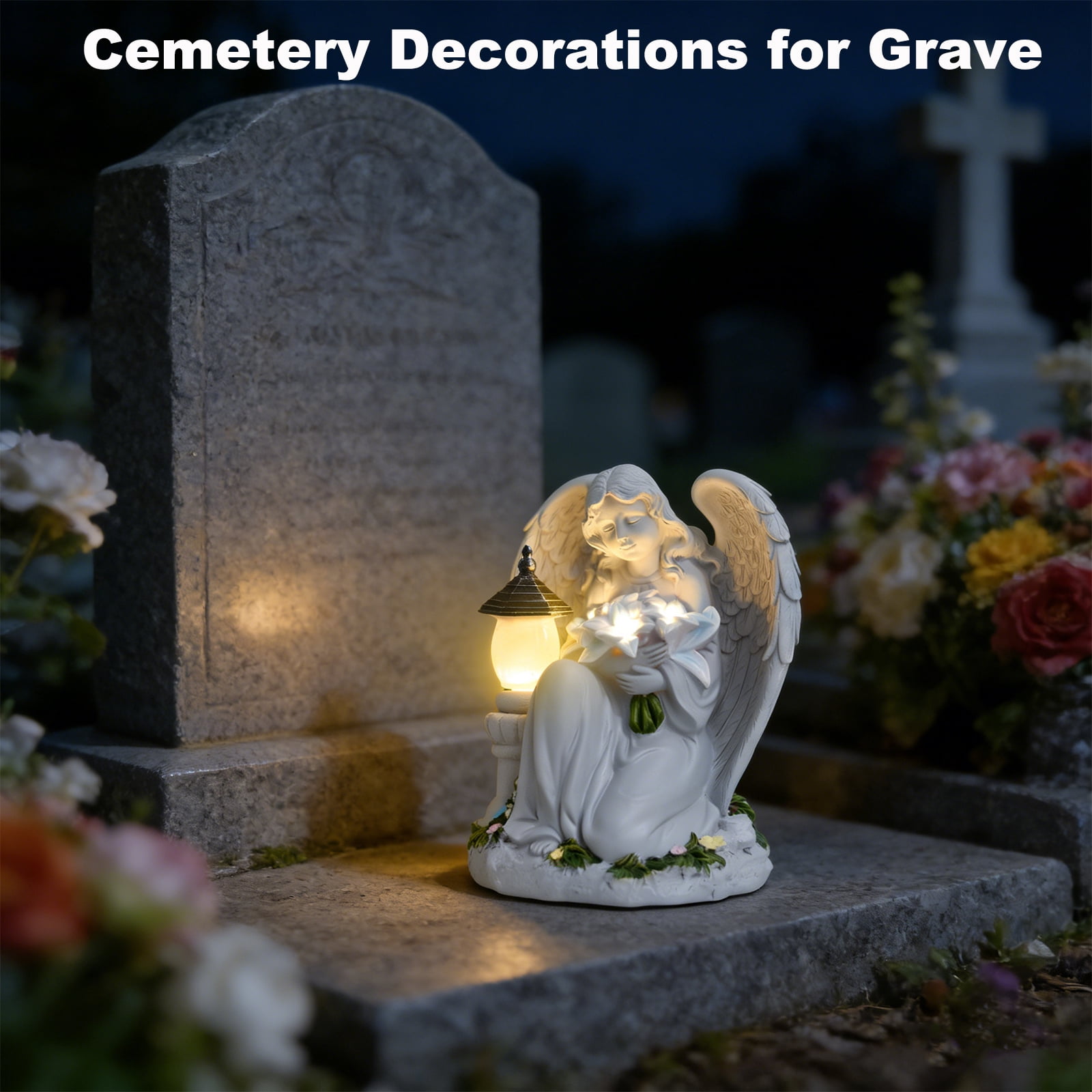Solar Angel Garden Statue Outdoor, Praying Angel Statues Solar Figurine Lights Outdoor Waterproof, Resin Angel Sculpture for Garden Yard Lawn Grave Cemetery Decor, Angel Gift for Mom Grandma Women