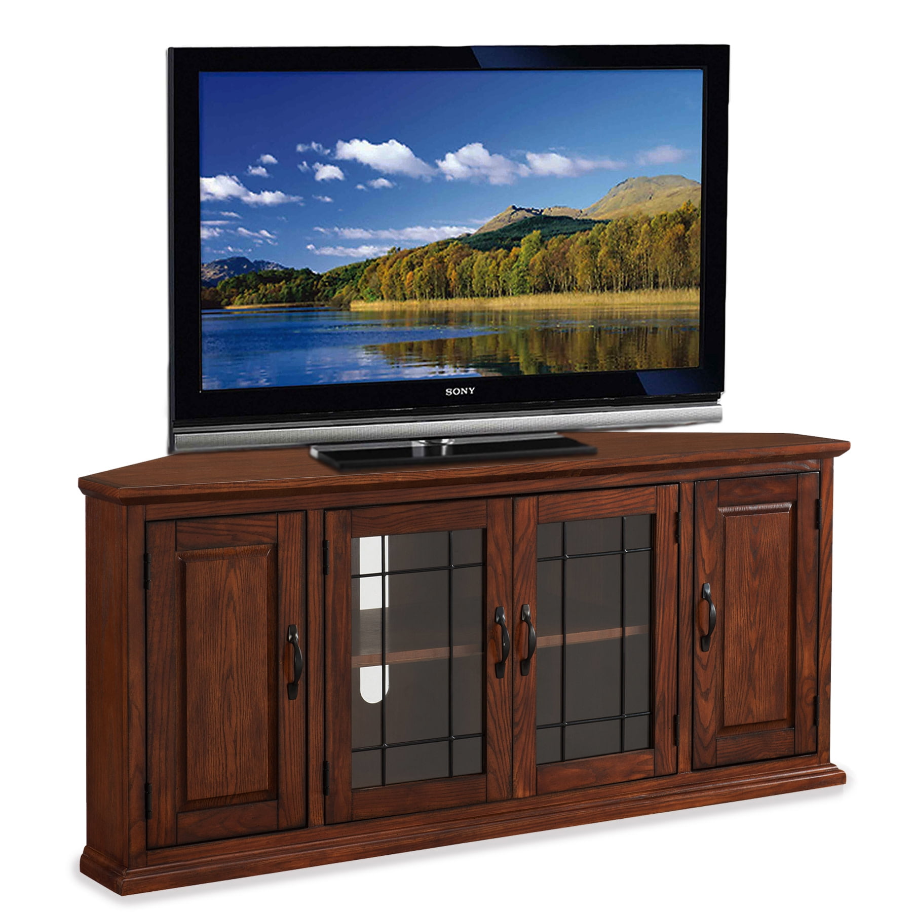 Leick Home Burnished Oak Corner TV Stand with Enclosed Storage for TVs up to 60 inches