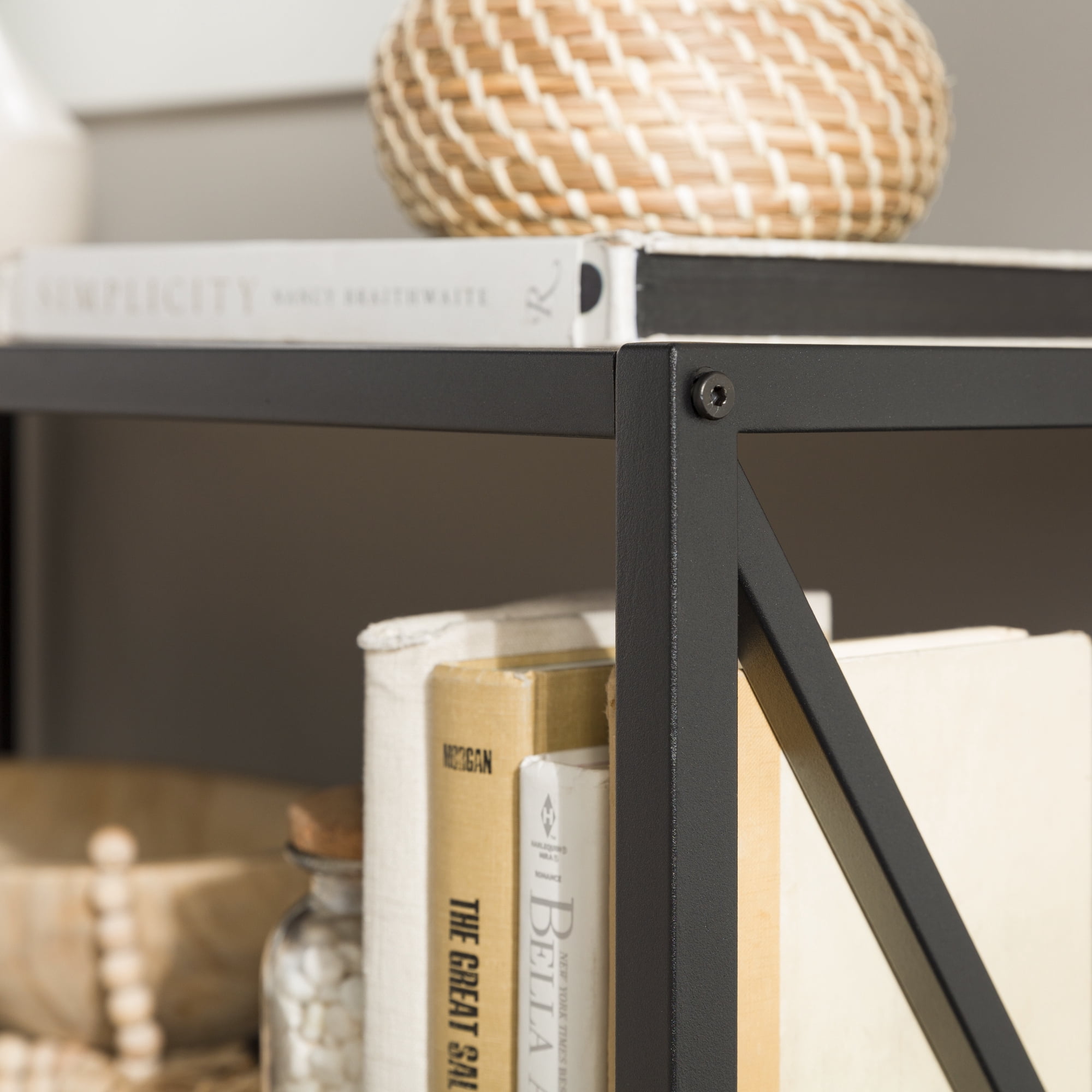 Walker Edison 40" Industrial Frisco X-frame Bookcase, Dark Walnut / Black