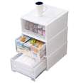 thumbnail image 1 of Stackable Storage Drawers, Drawer Storage With Internal Buckle, Beige Border And Transparent Drawers, 3 Sizes Bathroom Organizers For Home, Wardrobe, 1 of 7