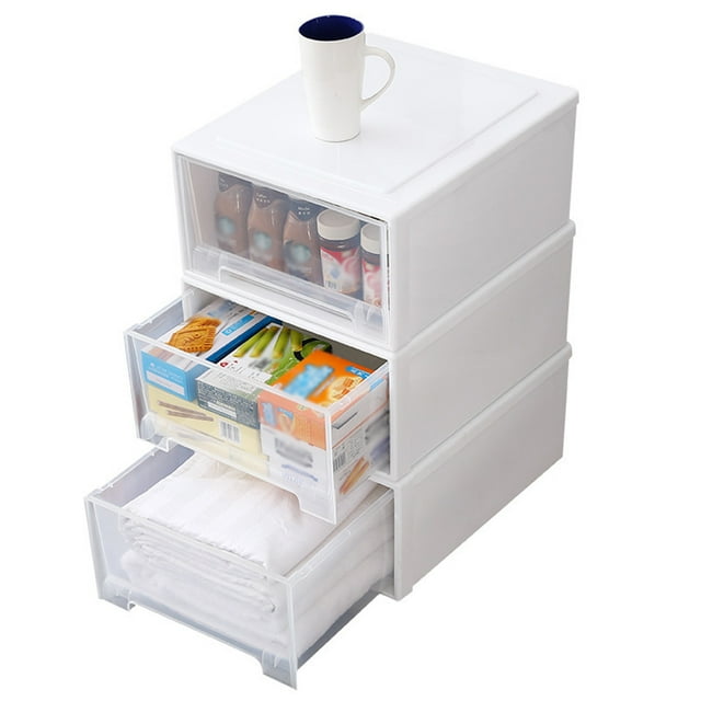 Stackable Storage Drawers, Drawer Storage With Internal Buckle, Beige Border And Transparent Drawers, 3 Sizes Bathroom Organizers For Home, Wardrobe