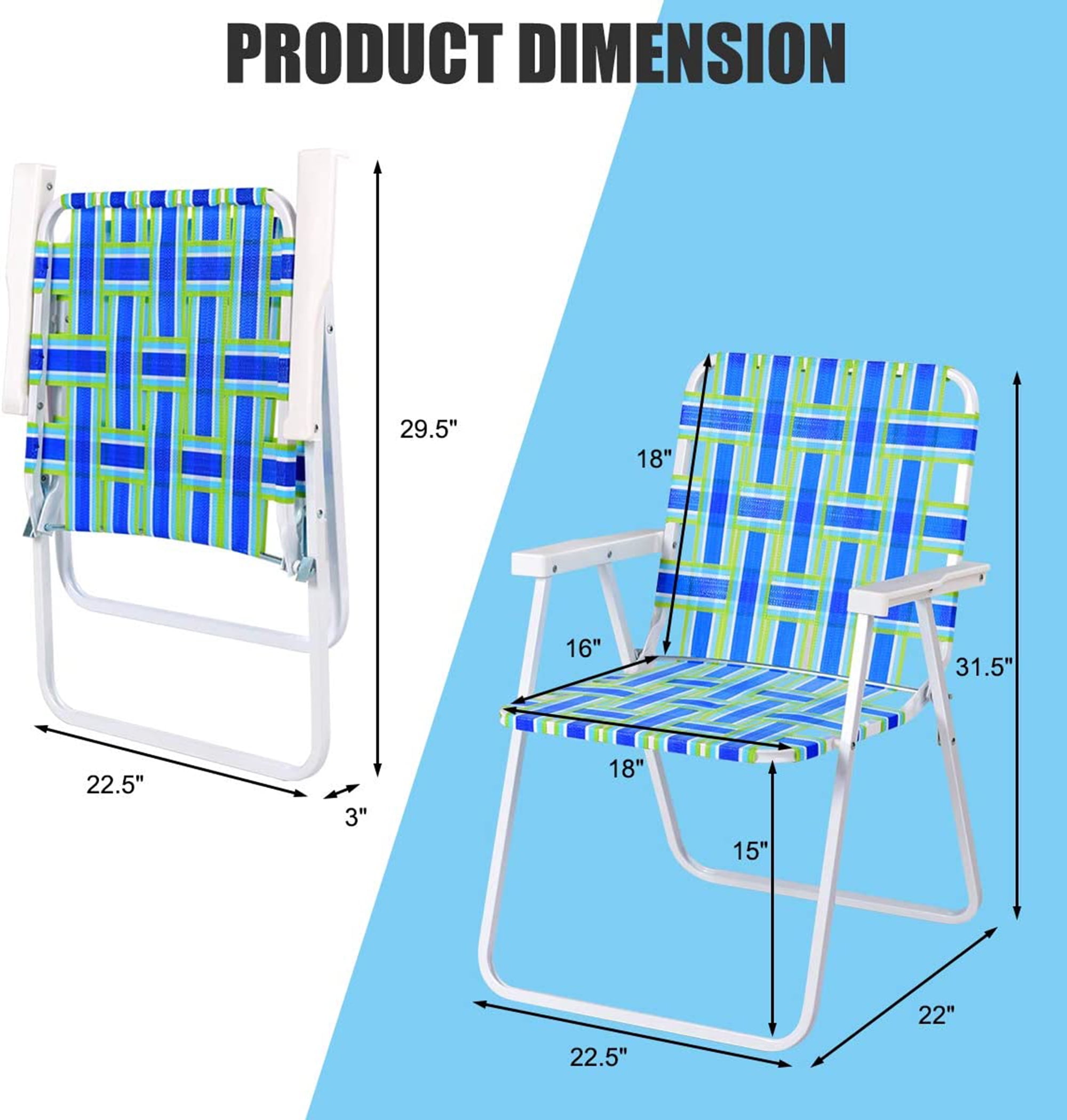 Gymax Set of 6 Patio Folding Web Chair Set Portable Beach Camping Chair Blue