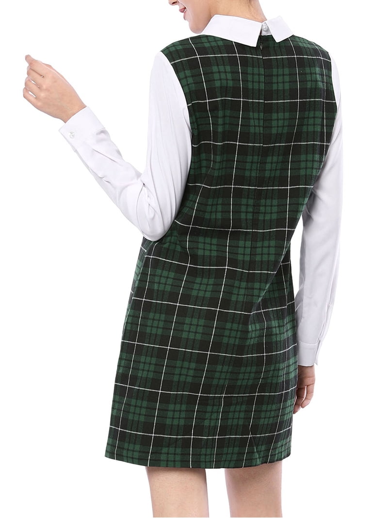 INSPIRE CHIC Women's Christmas Peter Pan Dress 60s Color Block Mini Long  Sleeve Dresses XS Green - Walmart.com