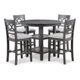 thumbnail image 2 of Benjara Ceri 5pc Round Counter Dining Table & Chair Set- Gray Wood- White Fabric, 2 of 5
