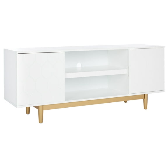 SAFAVIEH Kit 3 Shelf Patterned Media Stand, White/Gold (54 in. W x 15 in. D x 22 in. H)
