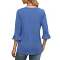 thumbnail image 3 of MOYIKO Pleated Blouses for Women 3/4 Length Bell Sleeve T Shirts Dressy Casual Round Neck Summer Tops, 3 of 7