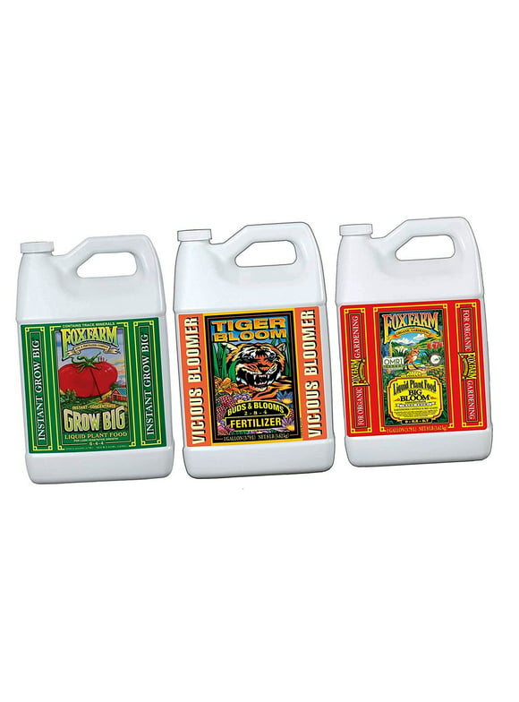 Fox Farm Liquid Nutrient Trio Soil Formula (Big Bloom, Grow Big, Tiger Bloom) 1 Gallon Each (Pack of 3-128 oz. Bottles)