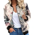 thumbnail image 1 of Vestes Décontractées pour Femmes Légères à Fermeture Éclair Veste Décontractée Imprimé Léopard&Floral Col Montant Court Sports, 1 of 4