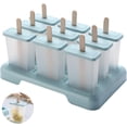 thumbnail image 2 of Moldes para paletas de helado, juego de moldes para paletas reutilizables para hacer tú mismo, moldes para helado con palito para congelar jugo de fruta o helado de yogur (9 rejillas, azul), 2 of 4