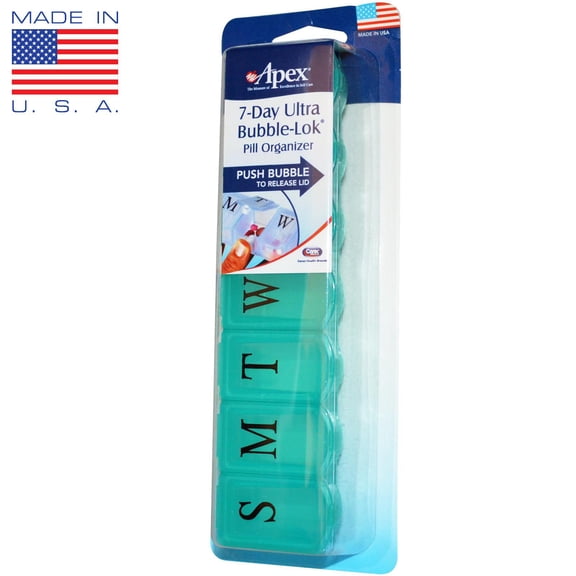 Apex 7 Day Pill Organizer Ultra Bubble Lock Contoured Compartments, Case of 6