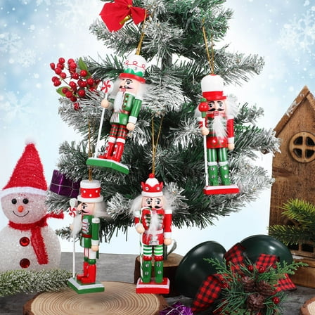 AURARMLET 4Pcs Wooden Nutcracker Ornaments Assorted Colors Christmas Decorations for Home Holiday Tree