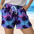 thumbnail image 5 of larppty Women's Summer Tropical Sunset Swim Shorts, Colorful Print Casual Beach Boardshorts with Drawstring Waist（Purple， XL）, 5 of 5