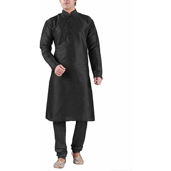 Royal Men's Silk Blended Solid Kurta Churidar Set (40, Zedd Black)