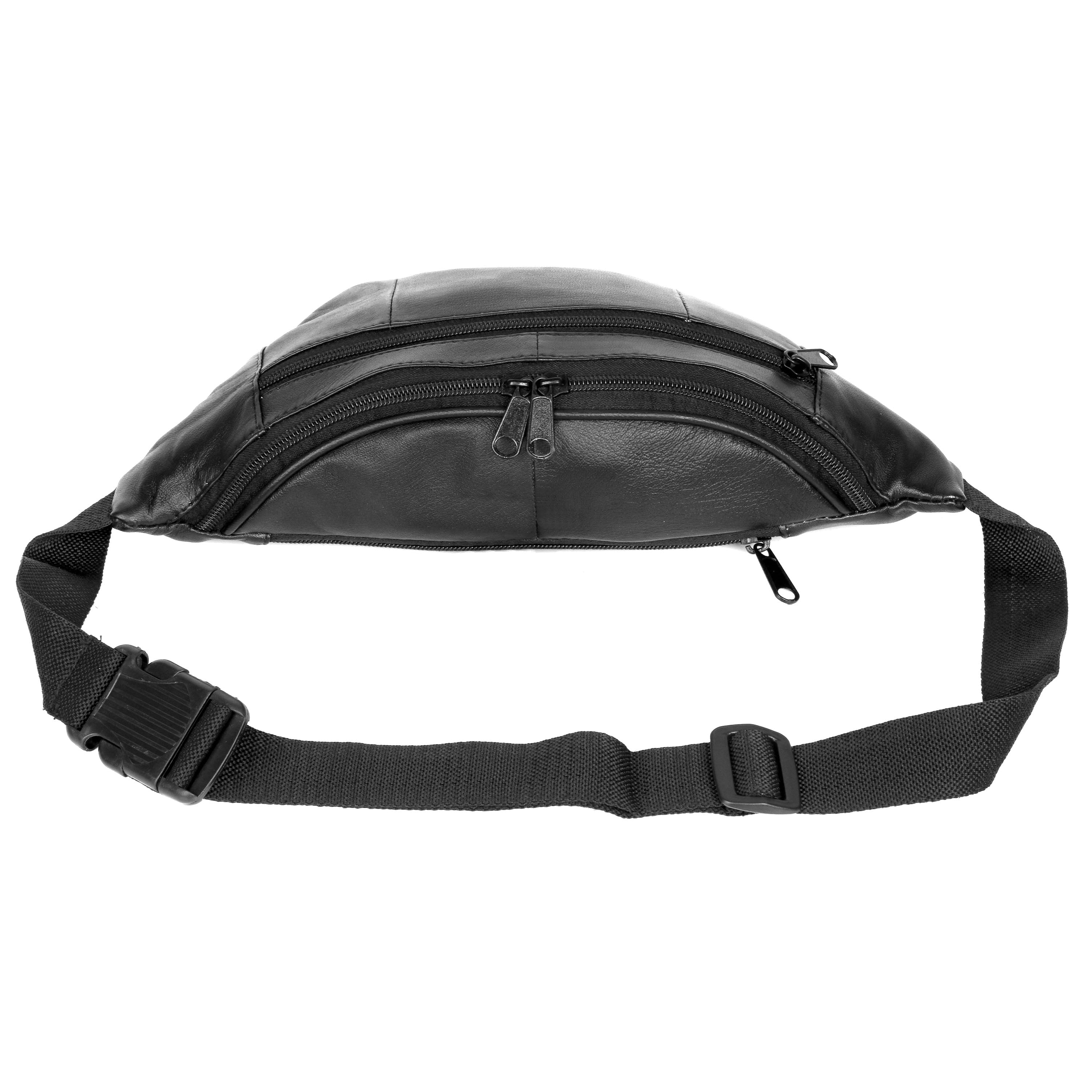 J. Buxton Men's 3-Zipper Belt Bag Fanny Pack Leather, Black