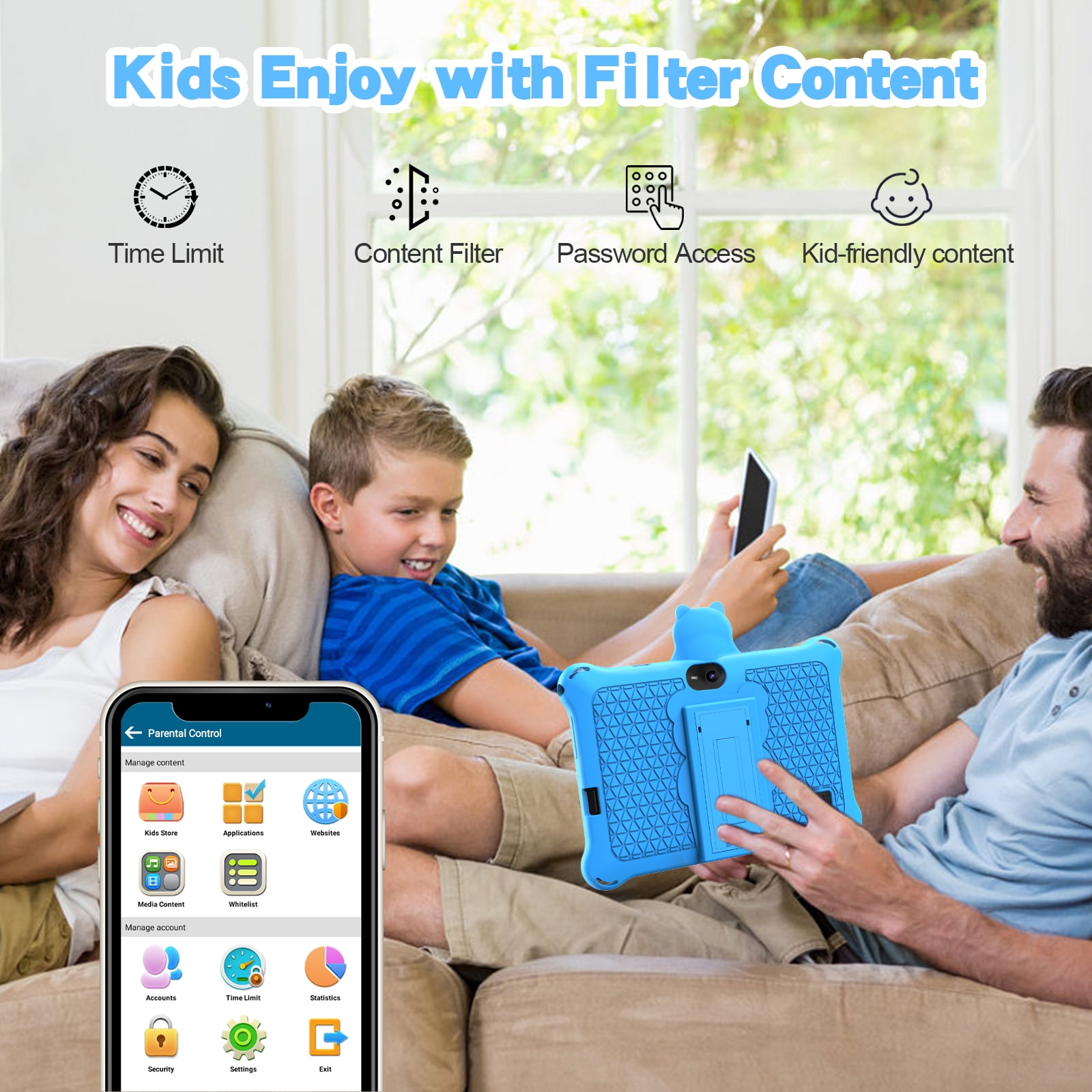 Kids Tablet 7 inch 32GB WiFi Android 13 Tablet For Kids| Bluetooth | Parental Control | Pre-Installed Learning Tablet Apps for Toddlers Children | with Shockproof Case(Blue)