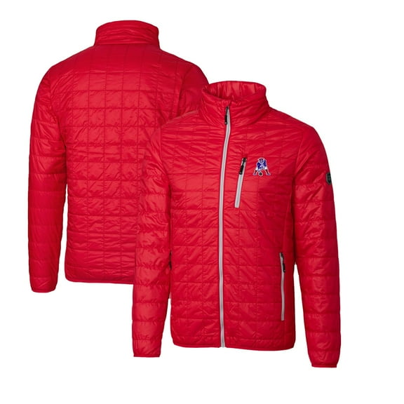 Men's Cutter & Buck Red New England Patriots Throwback Logo Rainier PrimaLoft Eco Insulated Full-Zip Puffer Jacket