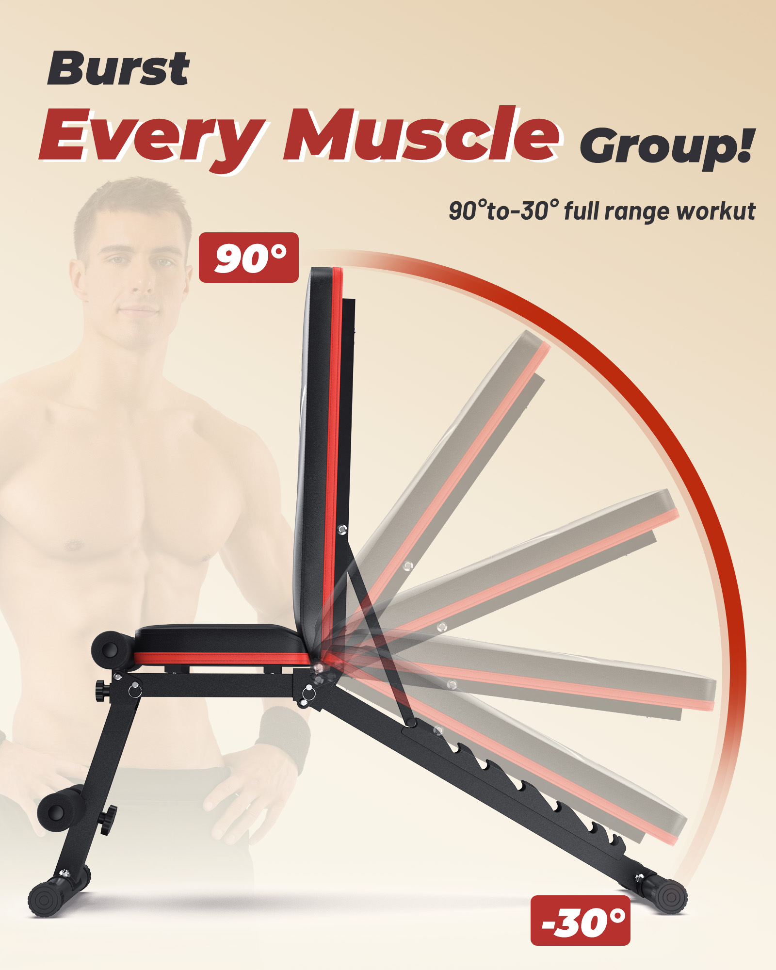 FLYBIRD Adjustable Folding Weight Bench with Bands photo 4