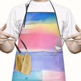 thumbnail image 2 of Colorful Watercolor Stripe Pattern Apron-Garden Aprons for Women with Pockets-Cotton Linen Waterproof Kitchen Cooking Gardening Aprons Adjustable for Kitchen,Cooking,BBQ and Salon 33x27 Inch, 2 of 7